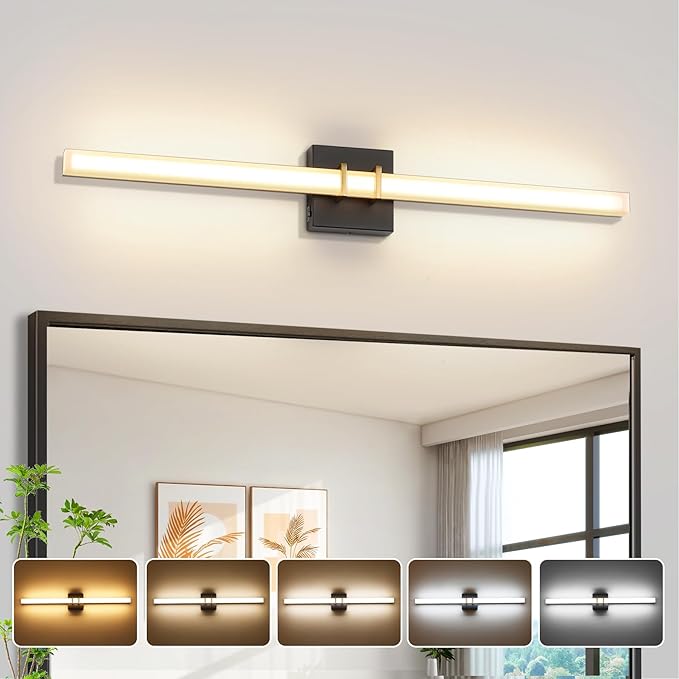 Modern Black and Brass Vanity Light Bar 32 Inch, 24W 5CCT Dimmable Bathroom by BRKNIT