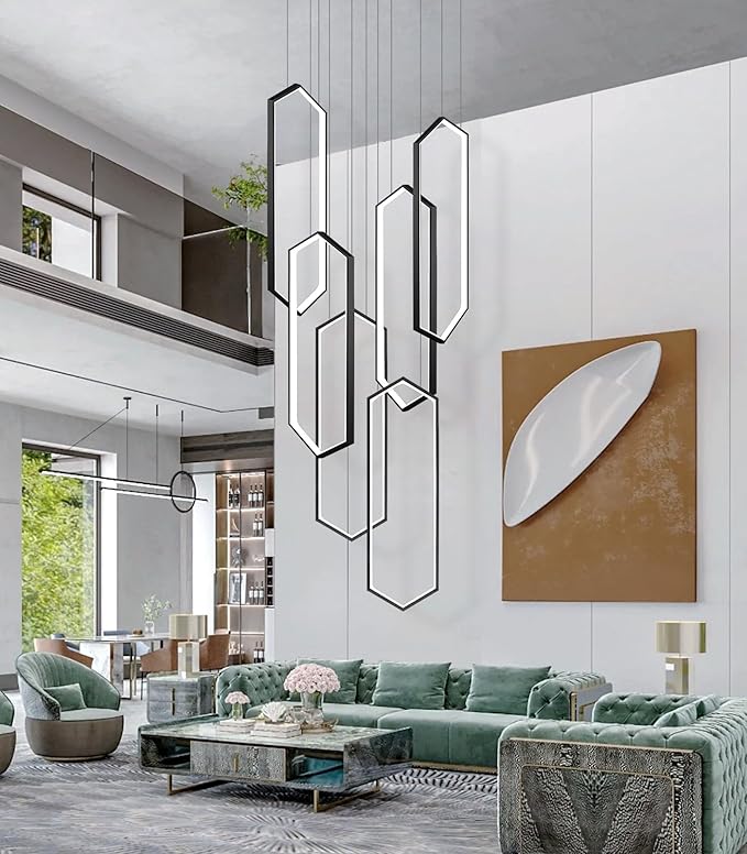 6-Rings Chandelier Modern, Dimmable Flush Mount High Ceiling Chandeliers - Image 8