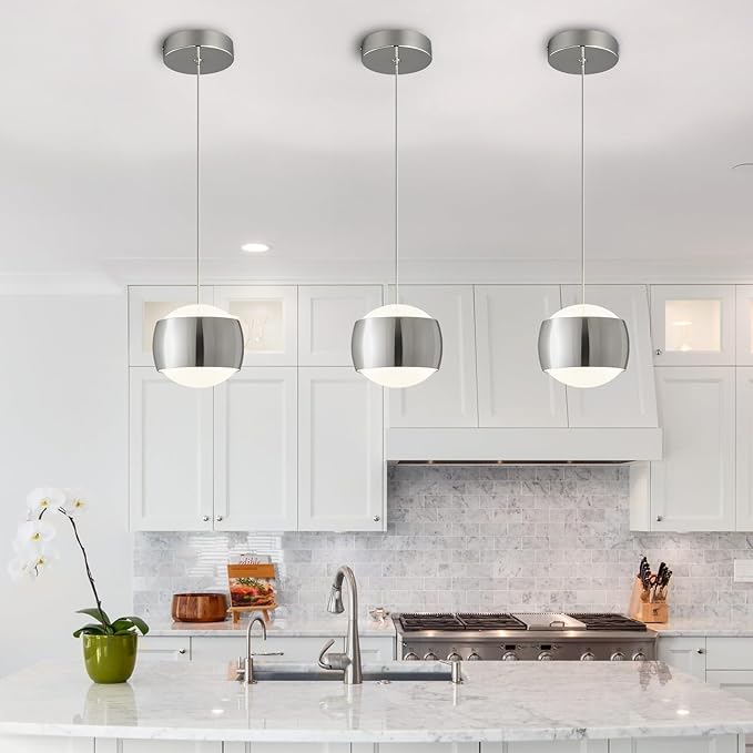 Modern Chrome LED Dimmable Pendant Light fixtures, 6″ Island Pendant Lighting - Image 4