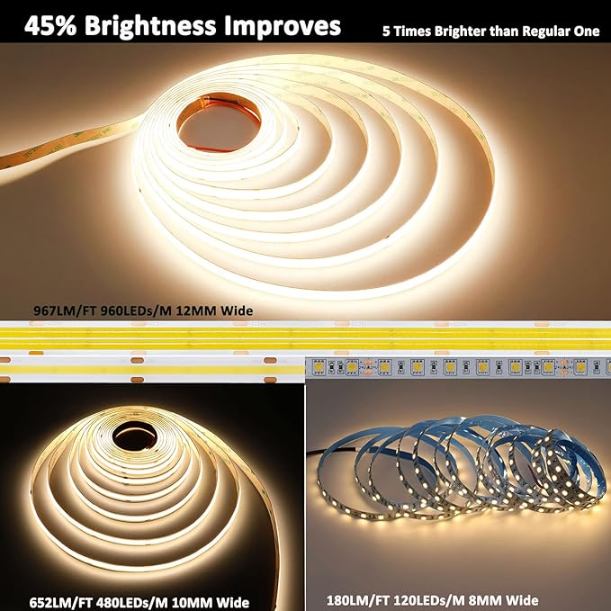 JOYLIT 24V COB LED Strip Lights 3000K Warm White Dual Row 16.4ft 920LM/FT Ultra - Image 3