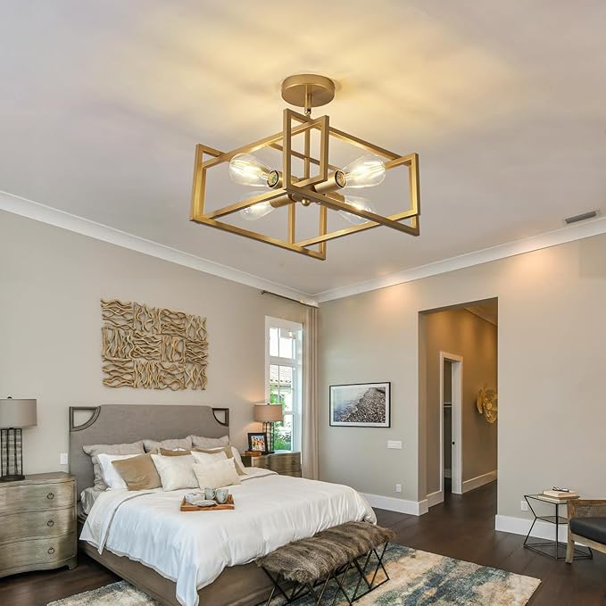 ZGLAOJT 4-Lights Ceiling Light Gold Light Fixture Industrial Flush Mount - Image 6