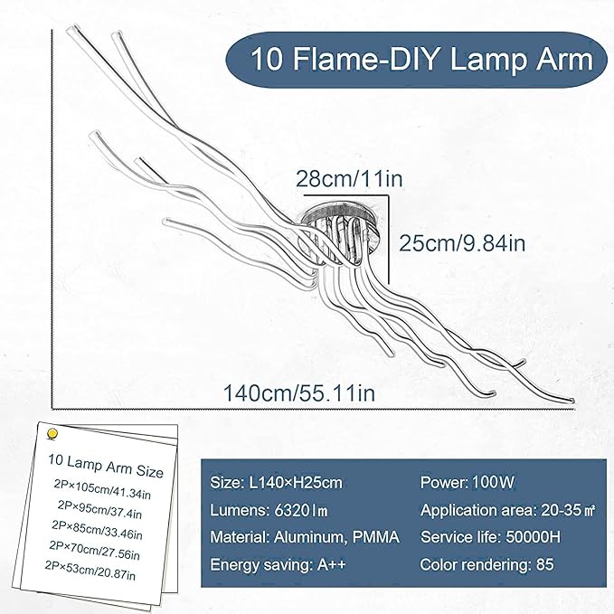 Modern Led Ceiling Light Fixture, 55.11" Modern Ceiling Light - Image 6