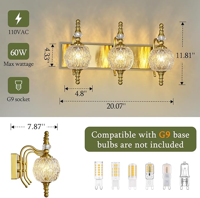 Modern Crystal Bathroom Vanity Lights Fixtures Over Mirror Gold Vintage - Image 4