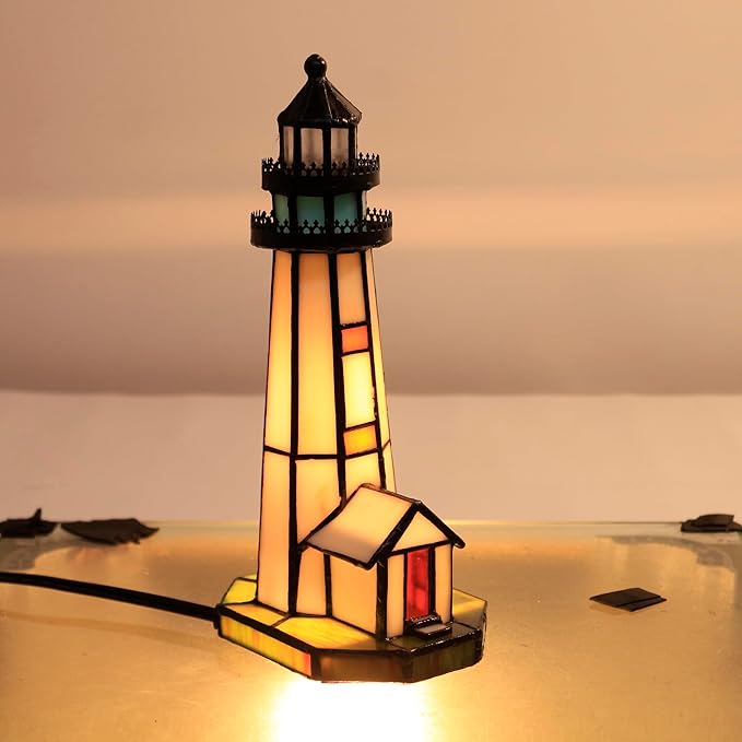 Small Tiffany Lighthouse Stained Glass Accent Table Lamp Night Light - Image 6