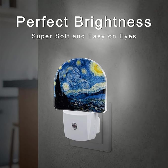 Starry Night Night Light Plug into Wall, Impressionist Oil Painting Dusk to - Image 2