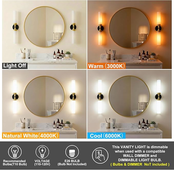 LaLuLa Black and Gold Vanity Light Fixtures – Modern Hardwired Wall Sconces - Image 6