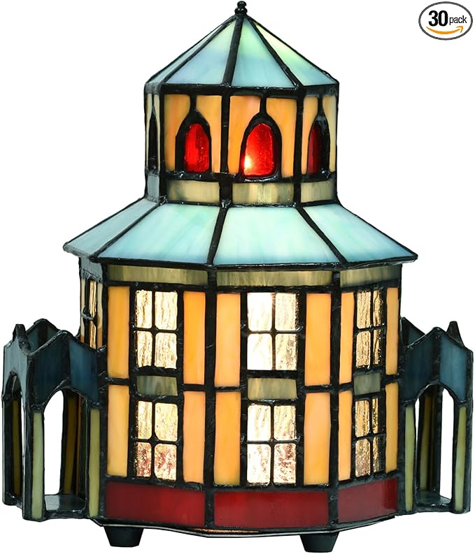 A0005 Tiffany Lighthouse Lamp Stained Glass LED Accent Table Lamp, Christmas by HomeBeauty