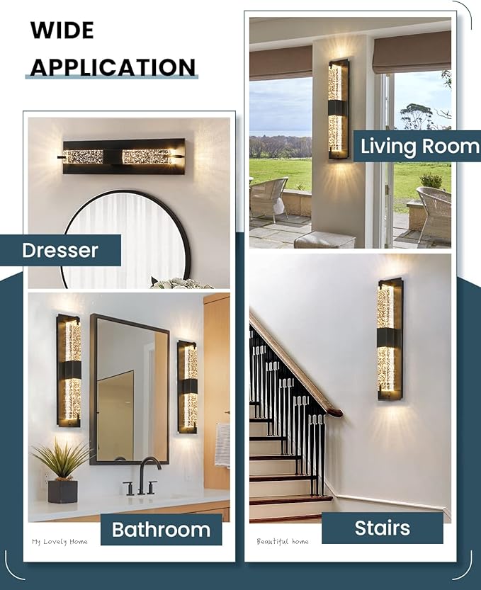 WOSHITU LED Wall Sconce Light: 19 Inch Black Modern Sconces Wall Lighting 3000K - Image 5