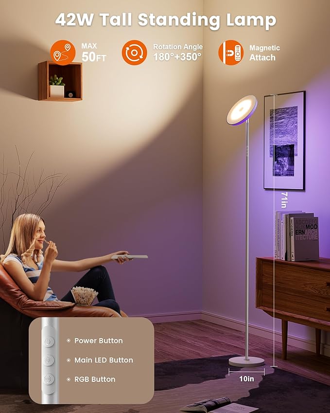 Bright Floor Lamp, 42W 3700LM LED Torchiere Floor Lamps - Image 3