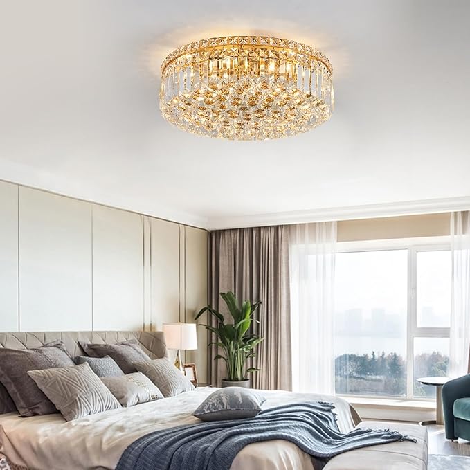 6-Lights Gold Crystal Flush Mount Chandelier Light Fixture K9 Crystals Modern - Image 7