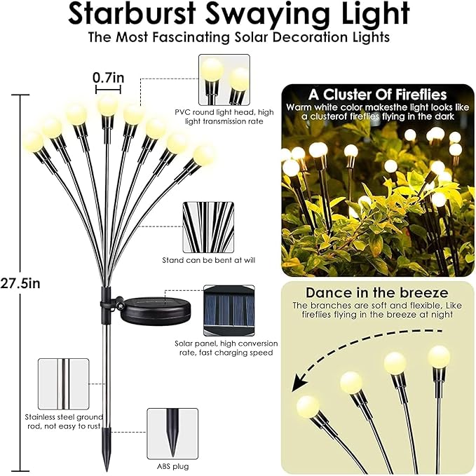 OZS 2Pack 16LED Solar Firefly Lights - Image 3