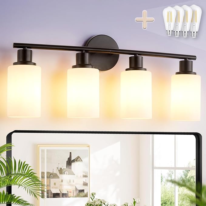 DLLT 4-Light Bathroom Light Fixtures: Black Modern Vanity Lights by DINGLILIGHTING
