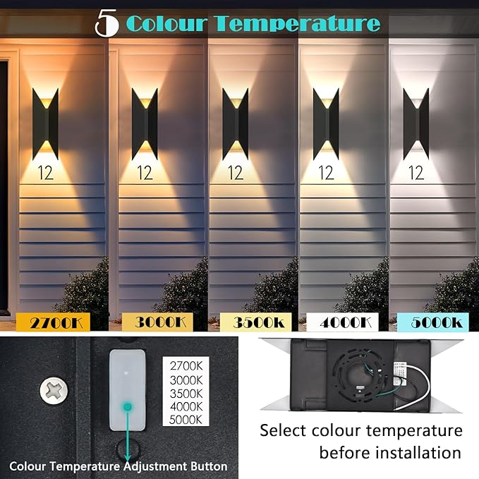 LED Up and Down Lights Outdoor Wall Lights, 5-Color Temperature Waterproof - Image 2