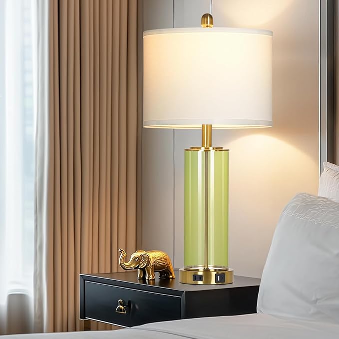 26" Green Glass Table Lamps for Bedside, Modern Living Room Lamps Set of 2 - Image 6