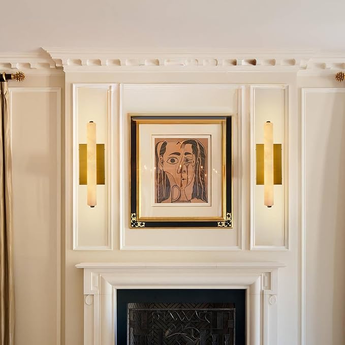 Alabaster Wall Sconces, 15in Brass Alabaster Sconce, Modern Spanish Natural - Image 7