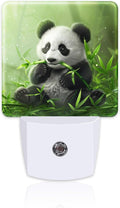 Cute Panda Eating Bamboo Night Light, Natural Animal Green Leaves Dusk to Dawn by sndheke