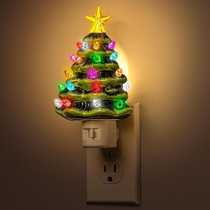 DORESshop Ceramic Christmas Tree Night Light, 3000K Night Lights Plug into Wall by DORESshop