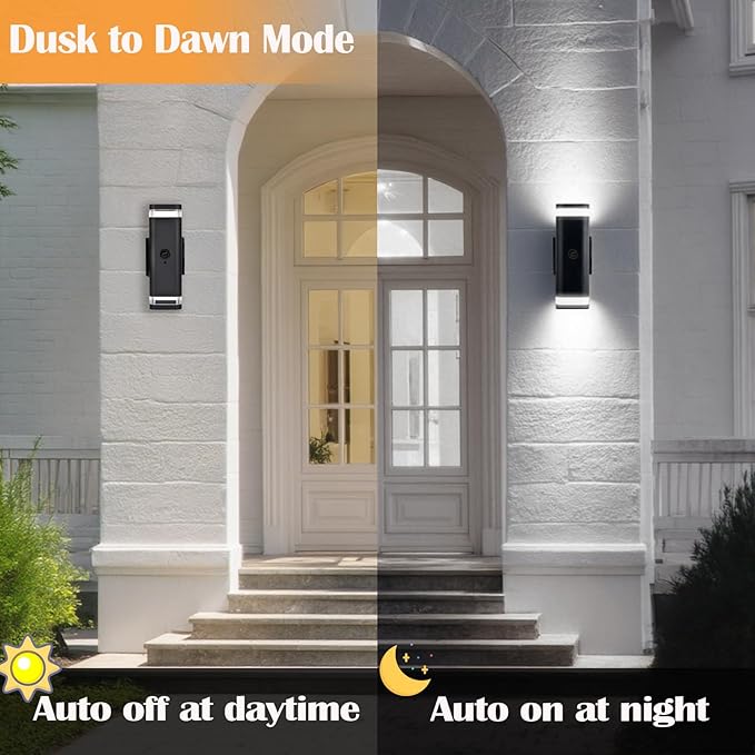 wowlite 2 Pack Motion Sensor Outdoor Wall Lights, Dusk to Dawn Outdoor Lighting - Image 4