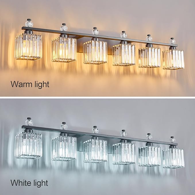 Vanity Lights 6-Light Modern Crystal Vanity Light Sand Black Bathroom Light - Image 2