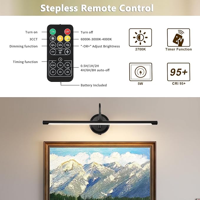 JOOSENLUX Battery Operated Picture Lights Modern Wireless Wall Lights 24.4" - Image 6