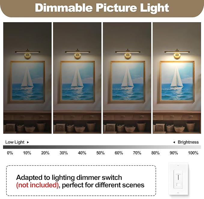 Antique Bronze Picture Light for Wall, Dimmable Painting Light, 16 Inch - Image 3