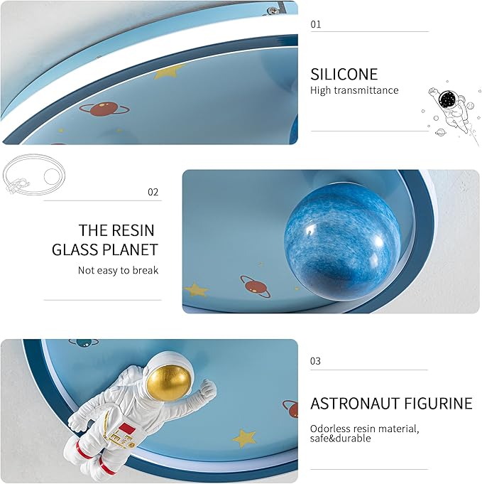 Astronaut Ceiling Light Fixture 20" Dimmable Kids Flush Mount Ceiling Lights - Image 6