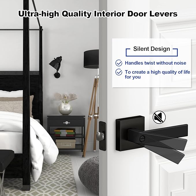 Estmoon 6 Pack Matte Black Door Handle, Keyless Interior Door Knobs Square - Image 9