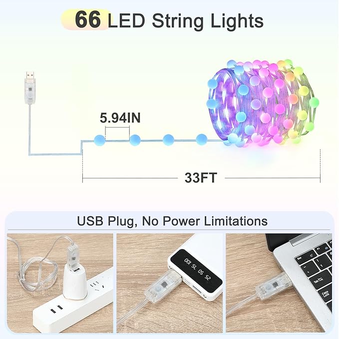 33ft Star String Lights, 66 LED RGB Color Changing String Fairy Lights - Image 6