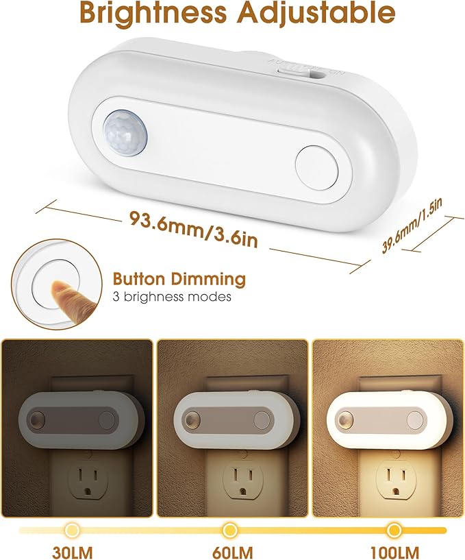 Plug-in LED Night Light with Motion Sensor & Dusk to Dawn Sensor, Dimmable Warm - Image 7