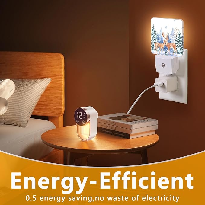 Vintage Deer Forest Night Light, Plug-into Winter Animals Nightlight White LED - Image 7