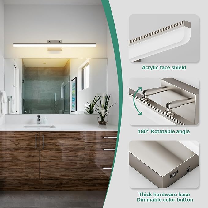 Brushed Nickel Vanity Light 31.5", 24W LED Dimmable Bathroom Light Bar - Image 8