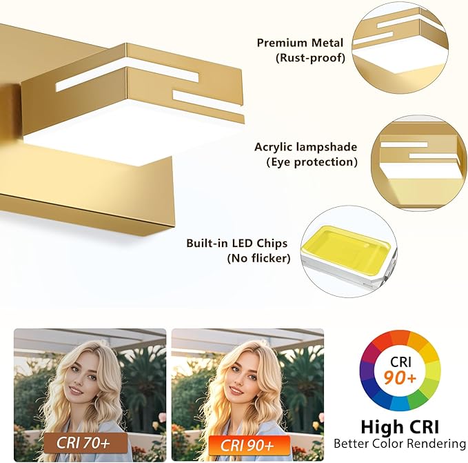 LED Modern Bathroom Vanity Light Fixtures, 4-Light 28-inch Dimmable Gold Vanity - Image 2