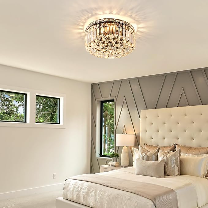 4-Light Black Crystal Chandeliers Flush Mount Chandelier Light Fixture - Image 7