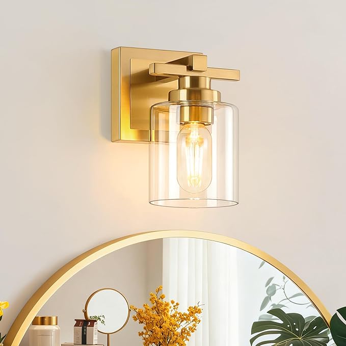 1 Light Modern Bathroom Light Fixtures Over Mirror, Brass Finish Vanity Lights by BRKNIT