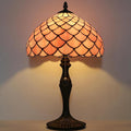 Tiffany Lamp Stained Glass Table Lamp 12” x 19” Pink Fish Scales Style by LUSTIX