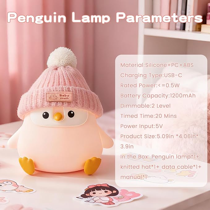 Penguin Silicone Night Light, Cute Pink Penguin Lamp - Image 6