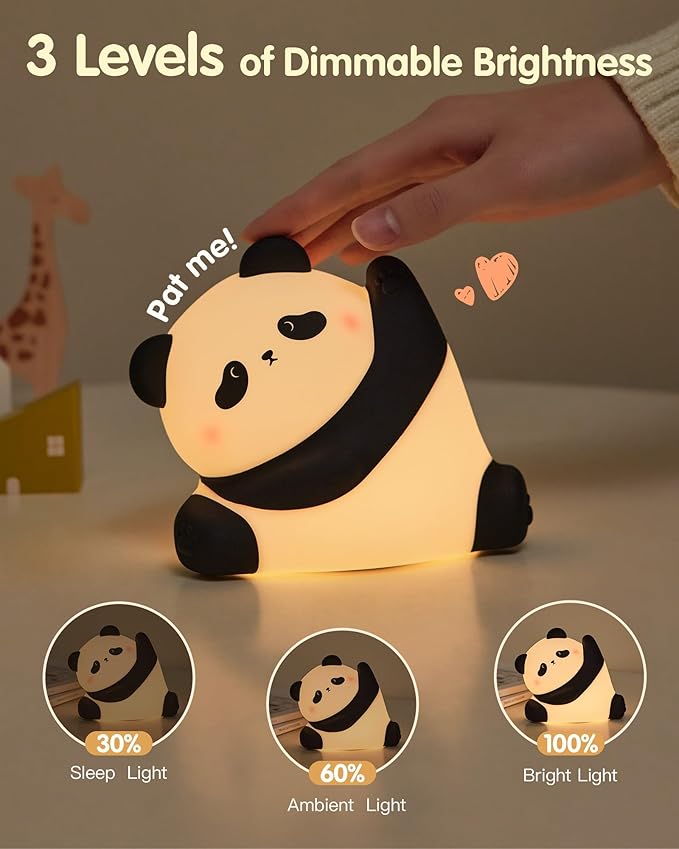 Panda Night Light, Rechargeable 3 Level Dimmable LED Squishy Nursery Nightlight - Image 2