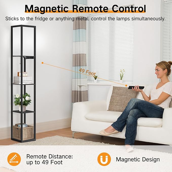 OUTON Floor Lamp with Shelves, Dimmable Shelf Floor Lamp with Remote, 1USB & 1 - Image 6