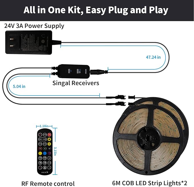 40ft COB RGB+IC LED Strip Lights, Bright Dream Color COB LED Light Strip - Image 6