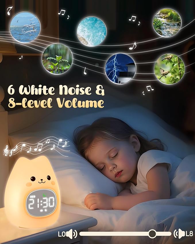 Cat Alarm Clock for Kids with Night Light, Sleep Training Clock Time to Wake - Image 4