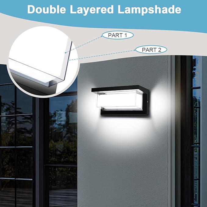 6000K Porch Lights Outdoor, 18W 1800LM LED Wall Light, IP65 Waterproof - Image 2