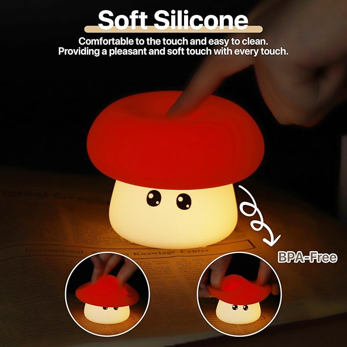 Cute Mushroom Night Light for Kids Rechargeable, Battery Operated Nightlight 3 - Image 6