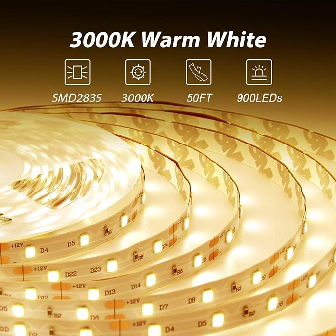 dalattin Warm White LED Strip Lights 50ft, Led Lights Strip Dimmable Bright 24V - Image 3