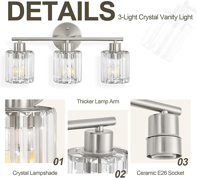Crystal Bathroom Light Fixtures, Bathroom Lighting Fixtures Over Mirror - Image 8