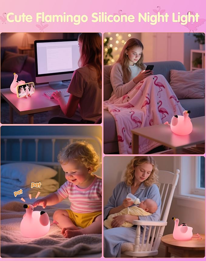 YISUN Flamingo Night Light for Kids, Soft Silicone Nursery Night Lamp - Image 7