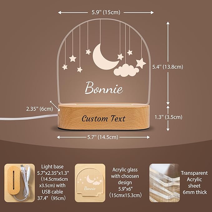 Personalized Baby Gifts for Kids, Custom LED Name Lamp, Moon and Star Acrylic - Image 5