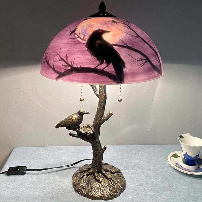 Bieye L13002 Ravens Sitting on Bare Tree Branch Against Full Moon Hand-Painted - Image 2