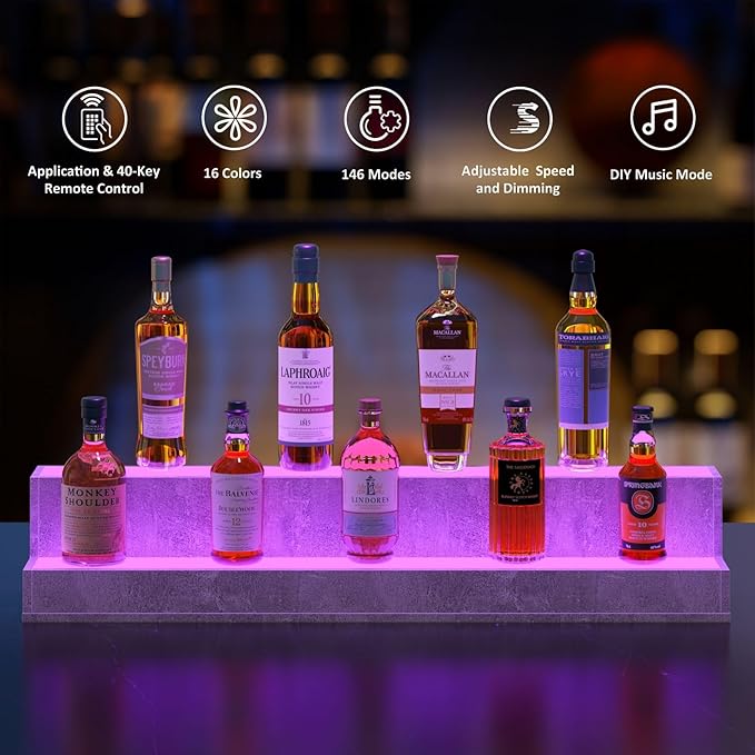 LED Lighted Liquor Bottle Display Shelf, 38 Inch Bar Display Shelf, DIY - Image 4