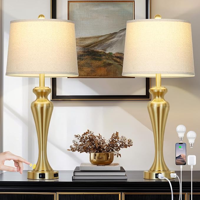 30" Gold Tall Table Lamps for Living Room, Touch Control Bedroom Lamp - Image 2