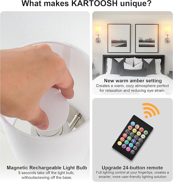 Battery Operated Wall Sconce Set of Two, Wireless Rechargeable Wall Light - Image 4